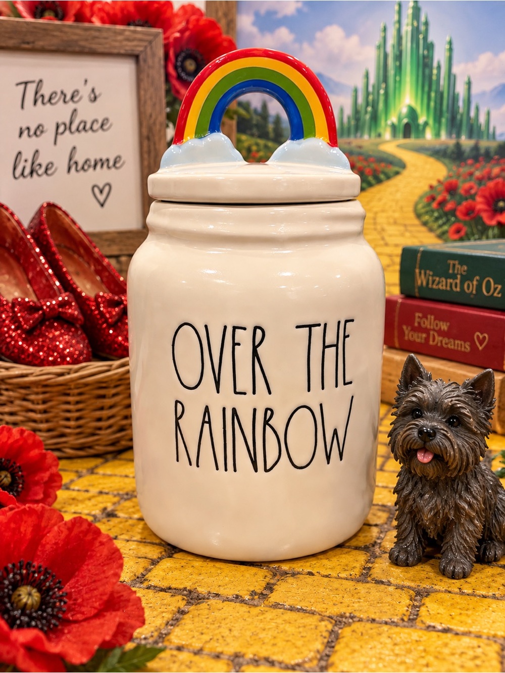 Rae Dunn Over the Rainbow Ceramic Canister with Rainbow Lid NWOT